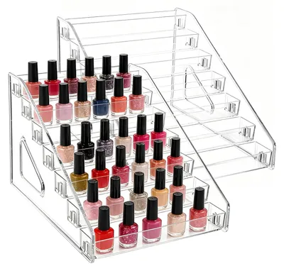 Produktbild von 7-stöckiges Nagellackregal, 84 Fläschchen transparenter Acryl-Nagellackfiguren, kleines Regal, Kartenhalter, Postkartenhalter, Bastelorganizer, Display für Öle, Kosmetik und Karten