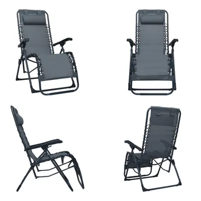 Image de vidaXL Chaise longue pliante Gris Textiline - Chaise longue - Chaises longues - Chaise de jardin