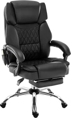 Productafbeelding van Boss 6.0: Ergonomische chefstoel met massagefunctie, kantoel | Massagestoel - 4-punts vibratiefunctie - Voetsteun - Warmtefunctie - Draaibaar - Hoofdsteun - Kunstleer - Zwart