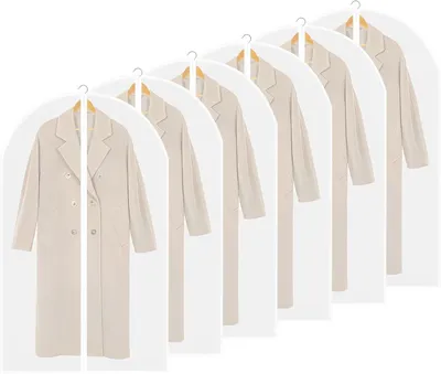 Produktbild von Kleiderhüllen 6 Stück, Transparent, Wasserdicht, 60 x 140 cm, für Anzüge und Abendkleider