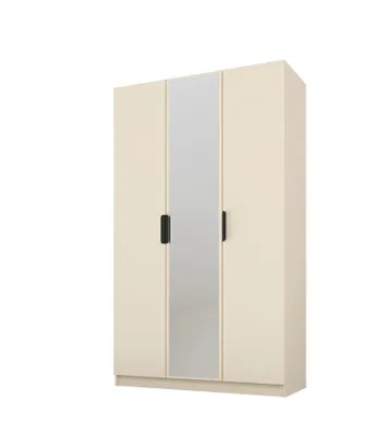 Immagine prodotto di PAWS MOBEL Armadio inclinabile beige 120x52x200 cm, armadio a tre ante aperto con specchio, con ripiani e appendini