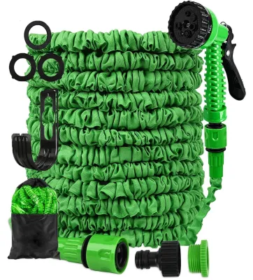 Immagine prodotto di Tubo da giardino espandibile, da 7,5 metri fino a 30 metri, con pistola a spruzzo e 7 funzioni, colore verde