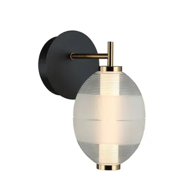 Immagine prodotto di Lampada da parete moderna nero-oro con paralume in vetro decorativo per soggiorno camera da letto colore caldo LED 8W RINOT Italux