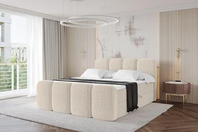 Produktbild von ALTDECOR Boxspringbett mit Fußteil - NINA-Z - 200x200  Beige Aragon- Komplett-Set mit Bonell-Federkernmatratze und Topper, Polsterbett mit H3 Matratze und Bettkästen, Lattenrost, Bett mit Stauraum, Doppelbett, Boxbett