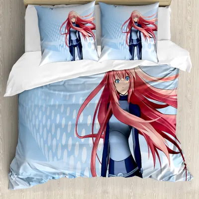 Produktbild von ABAKUHAUS Anime Bettbezug, Digitale futuristische Art, Milbensicher Allergiker geeignet mit Kissenbezügen, 200 cm x 200 cm - 80 x 80 cm, Hellblau