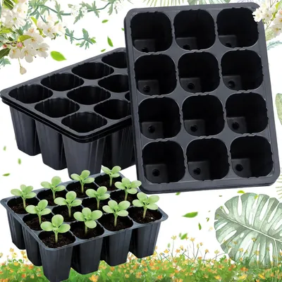 Produktbild von Anzuchtplatte 5 Stück, 12 Pflanzlöcher, für Anzucht, schwarz