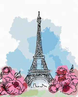 Produktbild von Zuty - Malen nach Zahlen - EIFFELTURM IN PARIS MIT ROSA BLUMEN, 40x50 cm, ohne Keilrahmen