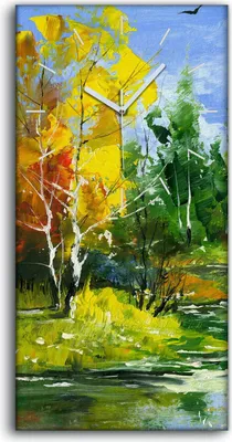 Produktbild von Leinwand Wanduhr Wandkunst Uhr Geräuschlos 30x60 Gemälde Wald Bäume Fluss Natur - weiße Hände