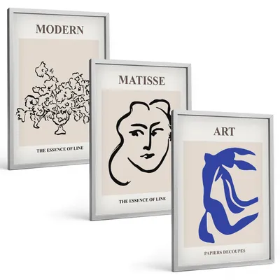 Produktbild von Bilder Set 3-teilig im silbergerahmten Rahmen – Wandbilder 3 Stück – gerahmte Poster für Wohnzimmer, Schlafzimmer und Flur – 40x60 cm – Abstrakte minimalistische Poster