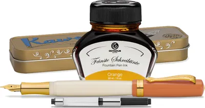 Produktbild von Kaweco Student Füllhalter mit 30 ml Füllhaltertinte, Konverter und Metalletui 70's Soul, Orange
