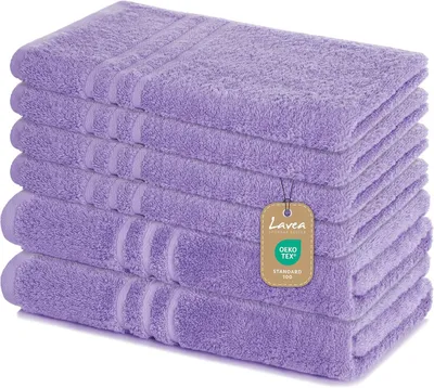 Produktbild von Lavea® 6-teiliges Handtuch Set - 100% Baumwolle, 4x Handtuch 50x100 cm + 2x Duschtuch 70x140 cm, Bad & Gäste, Lavendel