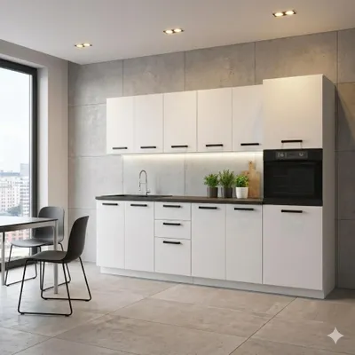 Produktbild von ULWEHOME | Küchenzeile 260 cm Mattweiß, Küchenmöbel-Set mit Arbeitsplatten 2,6 m, Backofen-Hochschrank, Küchenblock, Spülenschrank