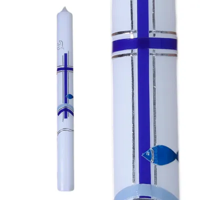Produktbild von Kerze Kommunionkerze Taufkerze Set inkl. Kerzenhalter 35/400 für Jungen C108NiS