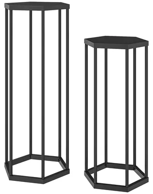 Produktbild von Outsunny 2er-Set Pflanzenständer, 75/60 cm Hexagonale Blumenständer Schwarz