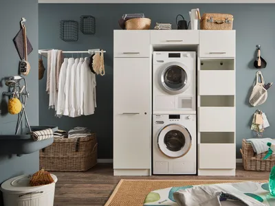 Produktbild von Waschmaschinenumbauschrank >LAUNDREEZY< in weiß - 167,5x200x67,5 (BxHxT)