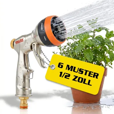 Produktbild von HECHT 02096 Gartenbrause Handbrause | 6 Sprühmuster | Rostfrei | 60 mm Durchmesser