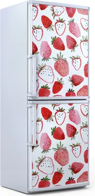 Produktbild von Kühlschrankdekoration  60x180 cm  Aufkleber auf dem Kühlschrank - gezeichnete schöne Erdbeeren