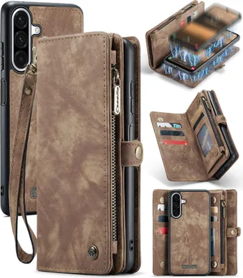 Produktbild von Schutzhülle für Samsung Galaxy A17 5G/4G, Vintage Multifunktions Lederhülle, Kartenfächer, Reißverschluss Hülle Braun