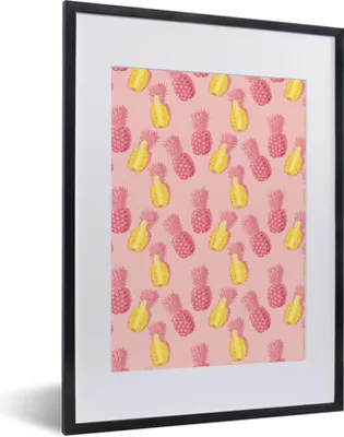 Produktbild von MuchoWow® Gerahmtes Poster Sommer - Ananas - Muster 30x40 cm - Poster mit Schwarzem Bilderrahmen Wandposter Rahmen Foto Bilder - Wandposter Schlafzimmer