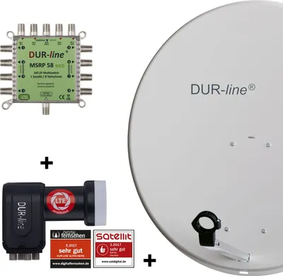 Produktbild von DUR-line MDA 80 Satellitenschüssel hellgrau + Multischalter 1xSAT/8TN