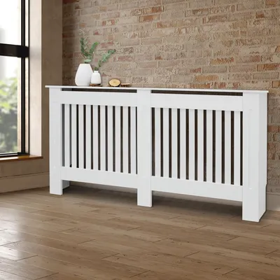 Produktbild von ECD Germany Heizkörperverkleidung Landhausstil 152x19x82 cm, Weiß, aus MDF lackiert für Schlafzimmer Wohnzimmer
