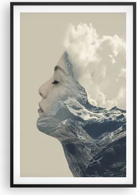 Produktbild von Gerahmtes Poster - Schwarzer Rahmen - Grafik Frau Berge - 61x91,5 cm - Wand Bild - Wanddeko - Wandbilder - Kunstposter - Wandposter - Bilderrahmen - Bilder - Kunstdruck - Wandbild - P2BPA61x91-4323