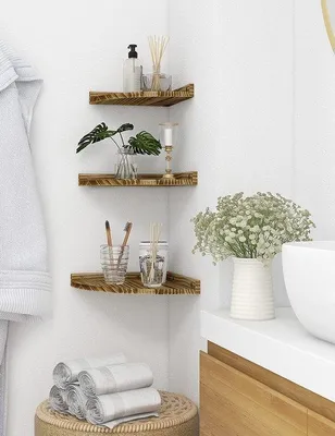 Produktbild von Famanu Wandregal - Eckenregal aus 100% massivem Holz - Set aus 3