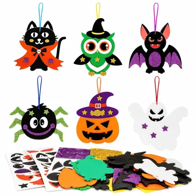 12 Filz-Anhänger Halloween, 6 Motive, Glitzer, 3D-Deko