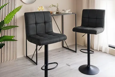 Produktbild von riess-ambiente Barhocker MODENA vintage grau schwarz Microfaser Metall mit Lehne drehbar höhenverstellbar