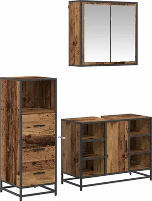 Immagine prodotto di vidaXL Set di mobili da bagno con cassetti 3 pezzi in legno recuperato Materiale in legno