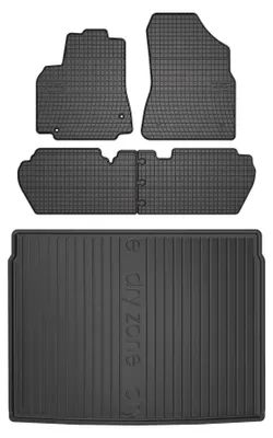 Image de Tapis en caoutchouc + bac de coffre pour Citroen Berlingo II 2008-2018 (monospace) – 5 pièces, noirs, sur mesure