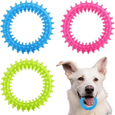Imagen del producto de Juguetes para perros, anillos de goma suave, 3 unidades, 9,5 cm, para perros pequeños