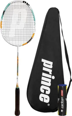 Produktbild von Prince Pro Shark Badmintonschläger, Graphit, inkl. Federbälle, Tragetasche, leicht, langlebig, für Freizeit und Wettkampf.