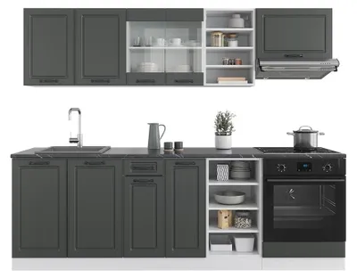 Produktbild von Küchenzeile Vicco R-Line Anthrazit Landhaus/Weiß 240 cm ohne Arbeitsplatte, Model 37680