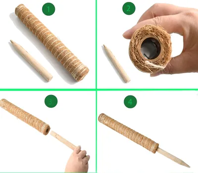 Immagine prodotto di Set di 4 supporti impilabili in fibra di cocco, 40 cm, ideali come tutori per piante in casa e in giardino
