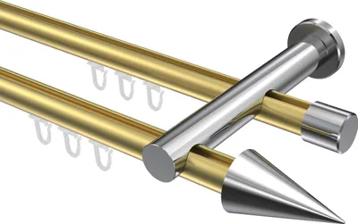 Produktbild von Interdeco Innenlaufstange / Gardinenstange mit Innenlauf Messing-Optik / Chrom, Typ Platon Savio (Kegel), 20 mm Ø 2-läufig, 400 cm