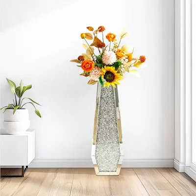 Produktbild von Vrygle Bodenvase 68 cm silber Kristall Spiegelglas Diamant Design Deko Vase groß