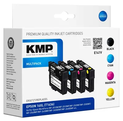 Produktbild von KMP 1621,4050, Schwarz, Cyan, Magenta, Gelb, 14 ml, 9 ml, 4 Stück(e), 500 Seiten, Multipack