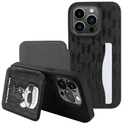 Produktbild von Karl Lagerfeld KLHCP15XSAKKNSCK iPhone 15 Pro Max 6.7" schwarz hardcase Saffiano Cardslots and Stand Monogram Ikonik Patch Schutzhülle