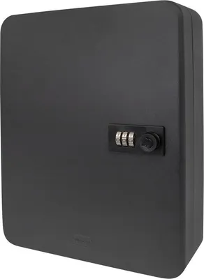 Produktbild von Famanu Schlüsselbox aus Metall - Schwarz - Zahlenschloss - 30 x 24 x 8 cm - 36 Schlüsselanhänger - Zahlenschnipsel