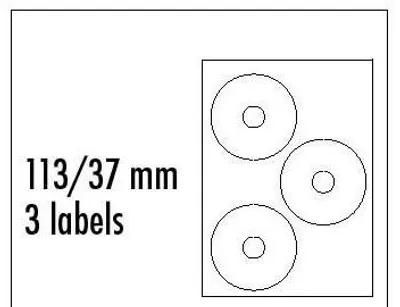 Produktbild von Logo-Etiketten für CD 113/37mm, A4, mattweiß, 3 Etiketten, 140g/m2, Packung mit 25 Stück, für Tintenstrahl- und Laserdrucker