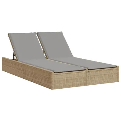 Produktbild von vidaXL Doppel-Sonnenliege mit Auflagen Beige Poly Rattan