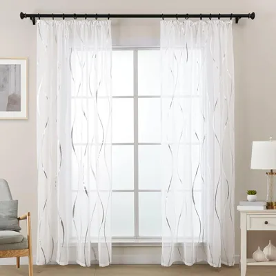 Gardinen 2er Set, transparent, Silber-Weiß, 245 cm, Faltenband