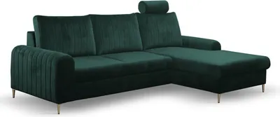 Immagine prodotto di Divano angolare "Monaco" divano angolare funzione letto Jungle verde / piedi oro Recamiere destra