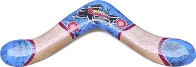 Immagine prodotto di Boomerang a punta larga blu - Boomerang da lancio in legno con pittura aborigena (40 cm)