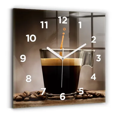Produktbild von Wallfluent Wanduhr – Stilles Quarzuhrwerk - Uhr Dekoration Wohnzimmer Schlafzimmer Küche - Zifferblatt - weiße Zeiger - 30x30 cm - Tasse Kaffee