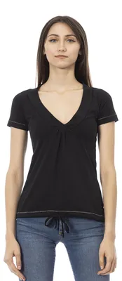 Immagine prodotto di Maglietta da donna, maniche corte, scollo a V, cotone e viscosa, colore bianco