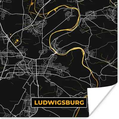 Produktbild von MuchoWow® Poster Karte - Ludwigsburg - Gold - Stadtplan - Deutschland 75x75 cm - Wand Dekoration