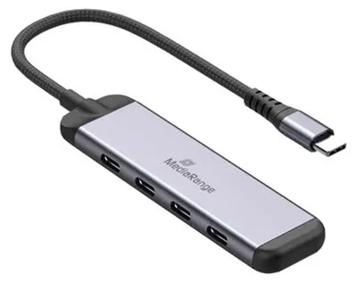 Zdjęcie produktu dla MediaRange Hub USB 4-portowy, 3 x USB-C 3.2, 1 x USB-C PD, srebrny