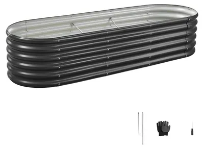 Produktbild von SucceBuy Metall-Hochbeet 2000x600x420 mm, Pflanzbeet mit offenem Boden & abgerundeten Kanten, ideal für Gemüse, Blumen, Kräuter & Sukkulenten, Ovaler Pflanzkasten für Garten und Terrasse